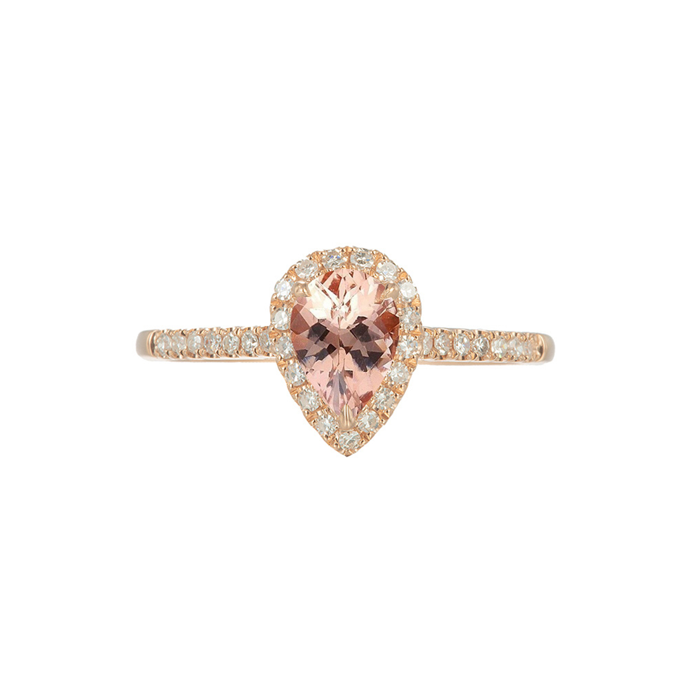 Morganite Engagement Ring in Rose Gold Mini Vintage Floral Diamond Band 14K Yellow Gold / 6.25