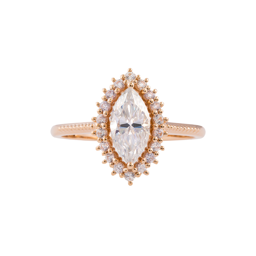 Marquise Cut Halo Moissanite Ring - Winifred – Sunday Island Jewelry