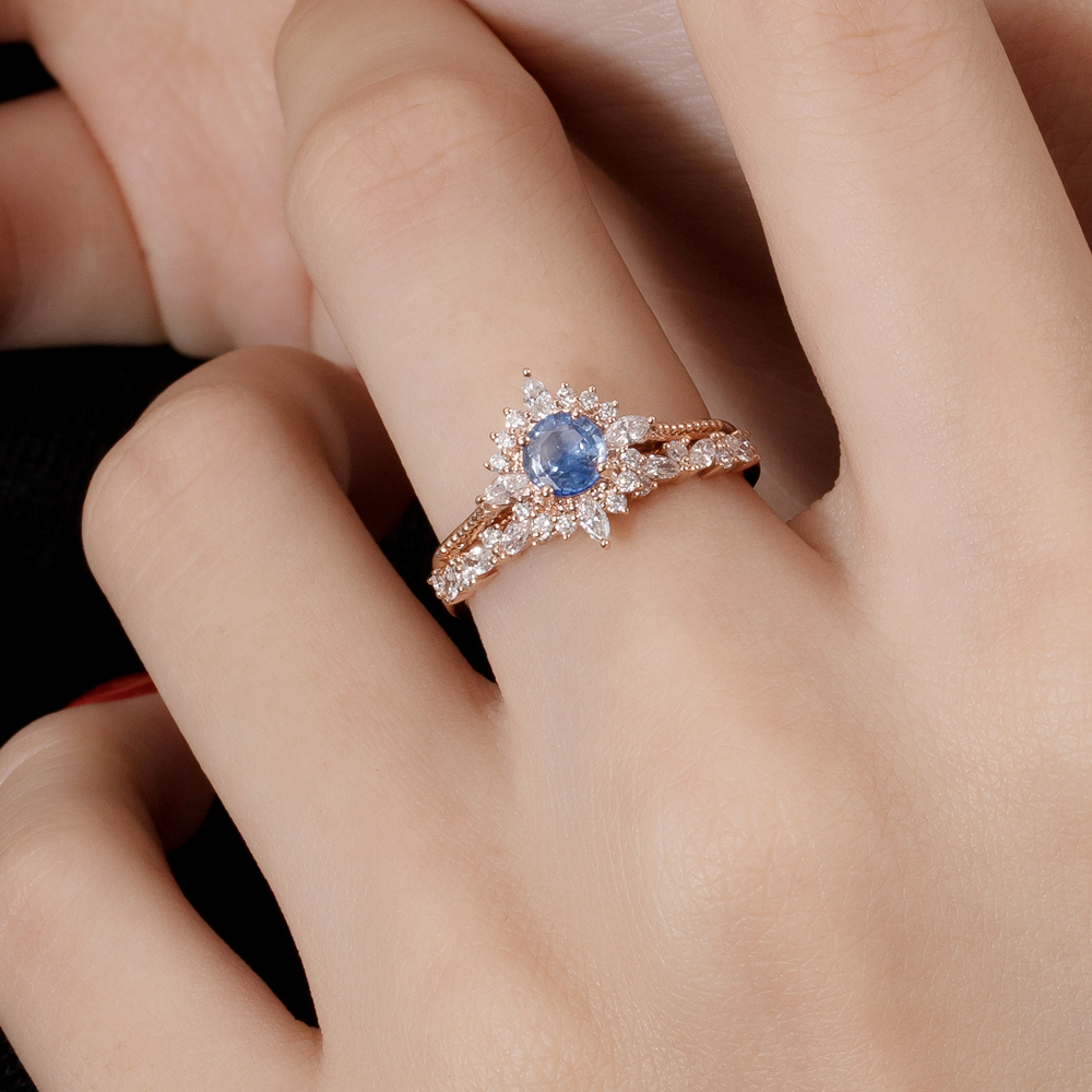 Art Deco Round Blue Sapphire Ring – Grace – Sunday Island Jewelry