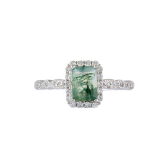 Vintage Inspired Emerald Cut Moss Agate Ring - Lindsey