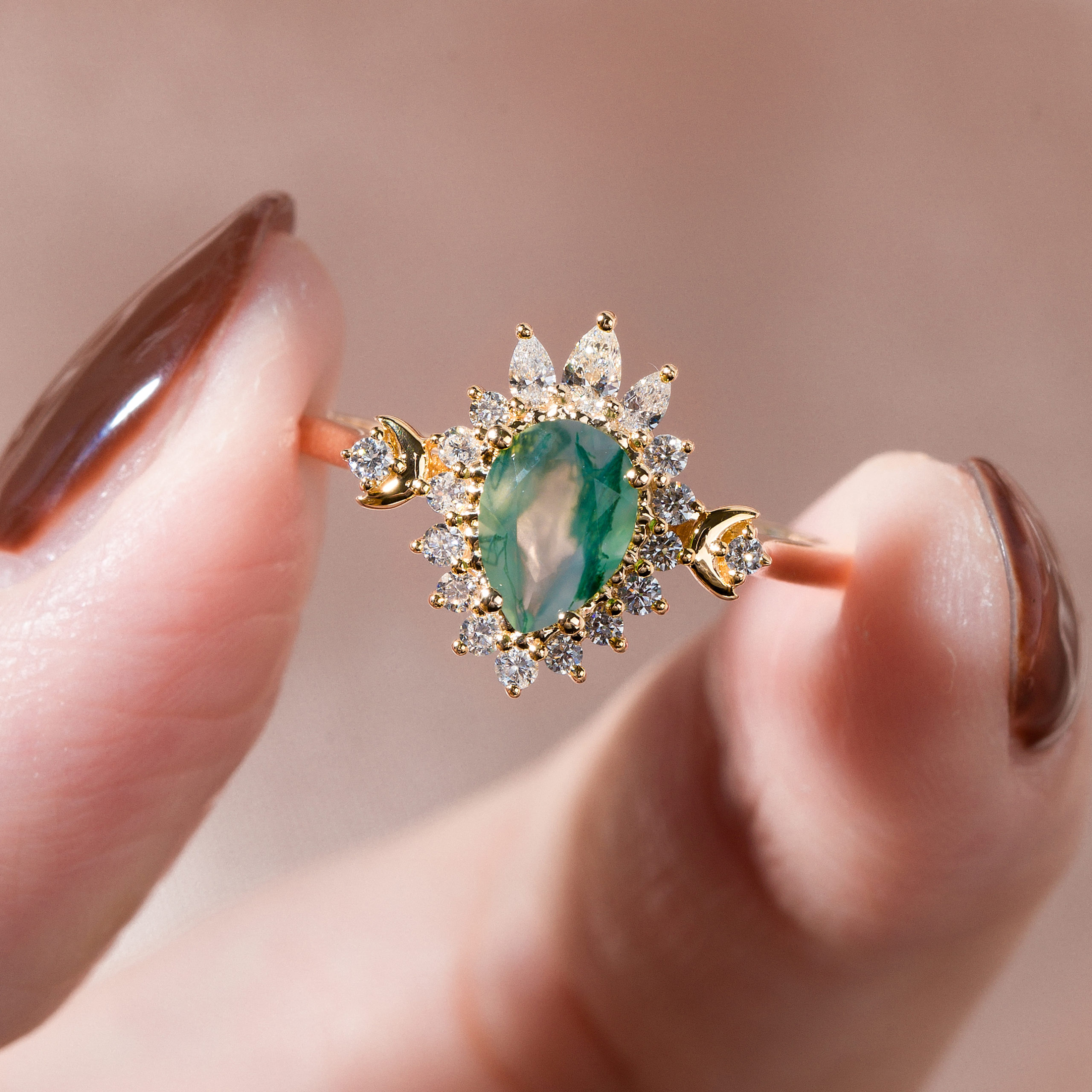 Locasta Crescent Moon Ring – Celtic Crystal Design Jewelry