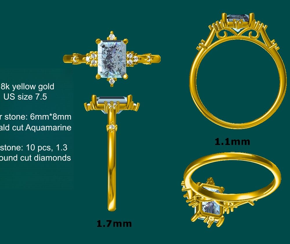 Custom Order, Emerald Cut Aquamarine Engagement Ring