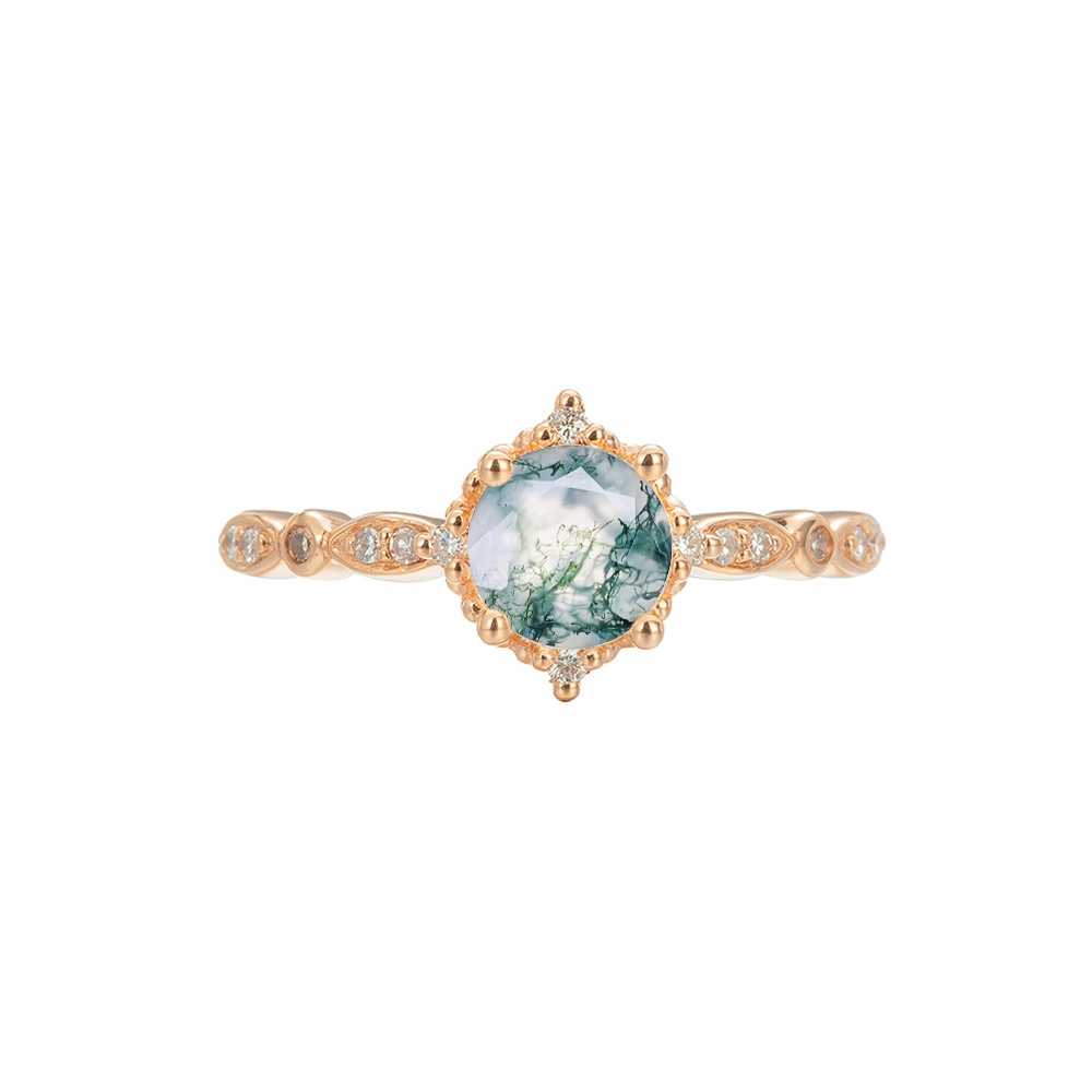 Vintage Moss Agate Engagement Ring - Linden