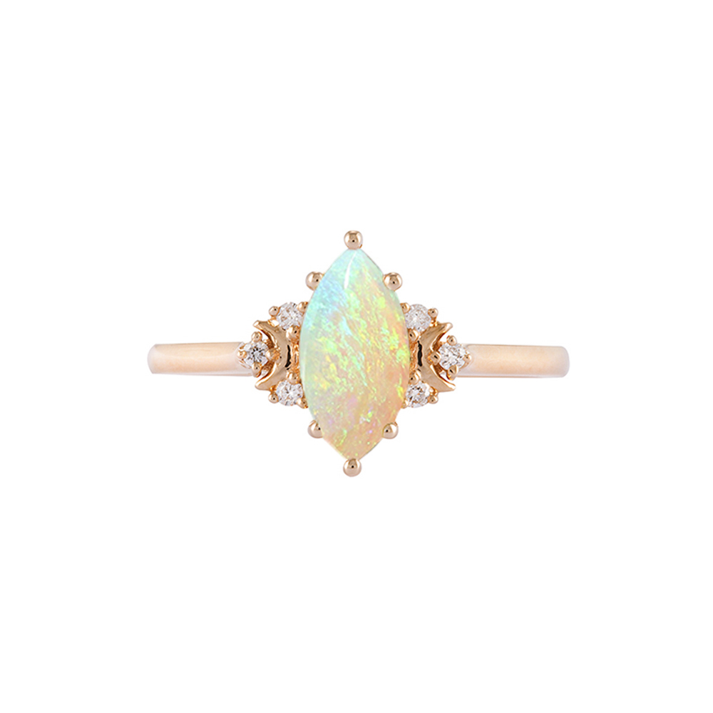 Crescent Moon Marquise Cut Opal Ring - Iona