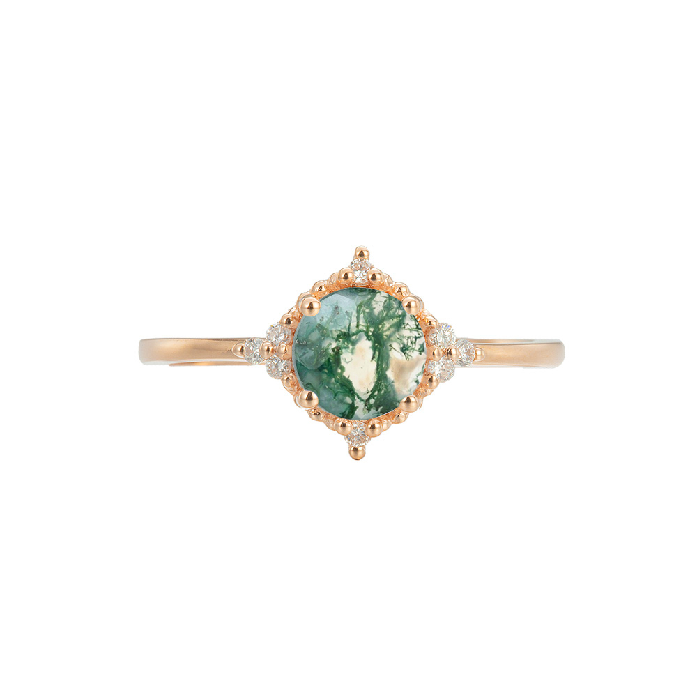 Round Moss Agate Engagement Ring - Ireland