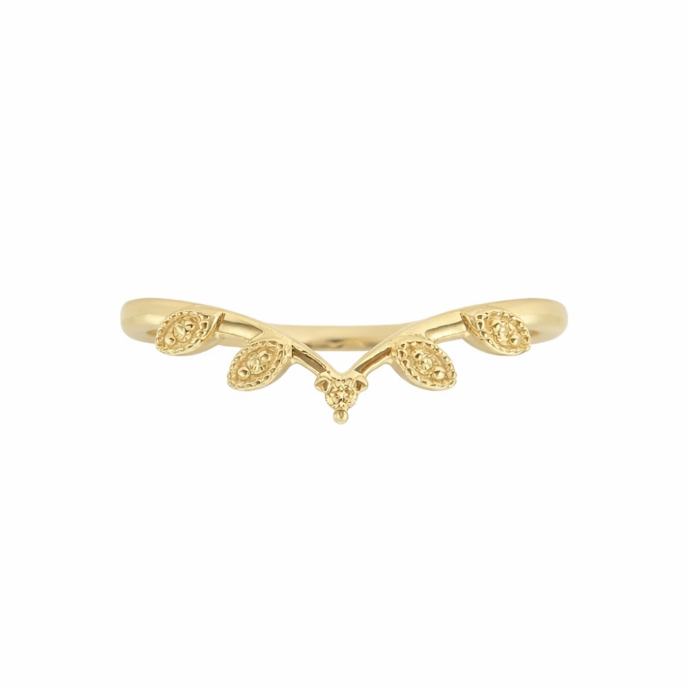 V Shape Leaf Wedding Band - Ella