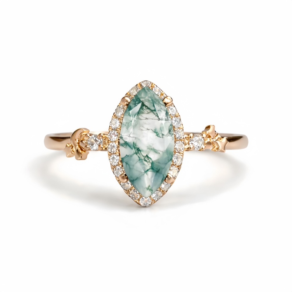 Astraea Marquise In Moss Agate