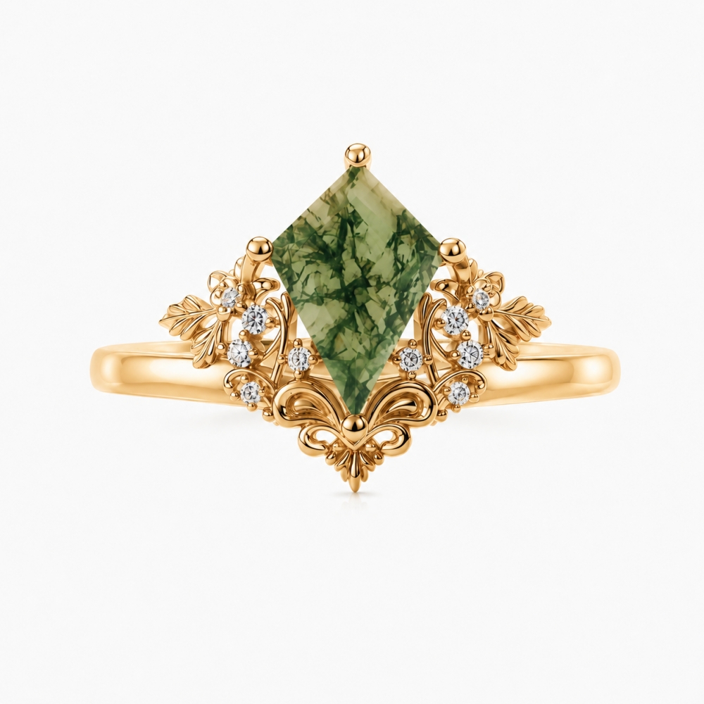 Secret Garden Ring in Kite Cut Moss Agate - Jasmine