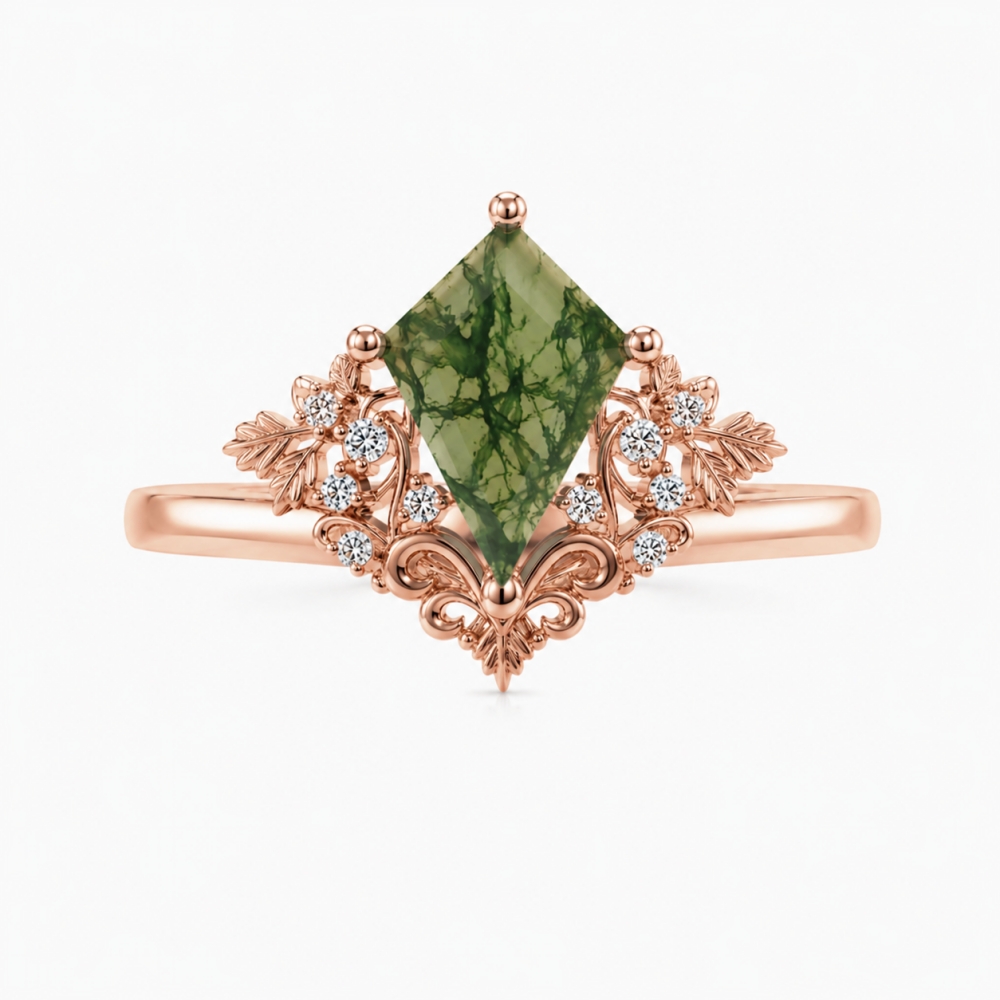 Secret Garden Ring in Kite Cut Moss Agate - Jasmine - Image 4