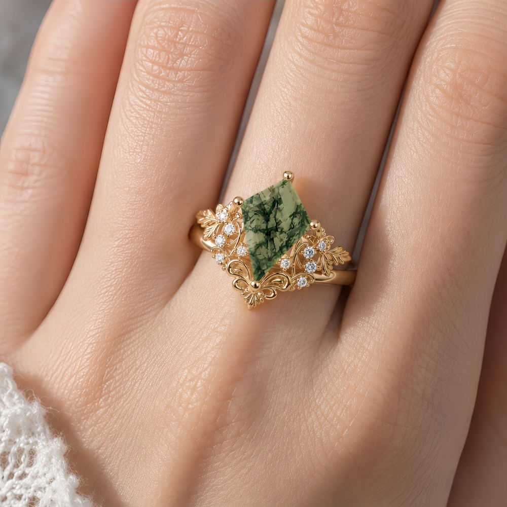 Secret Garden Ring in Kite Cut Moss Agate - Jasmine - Image 3