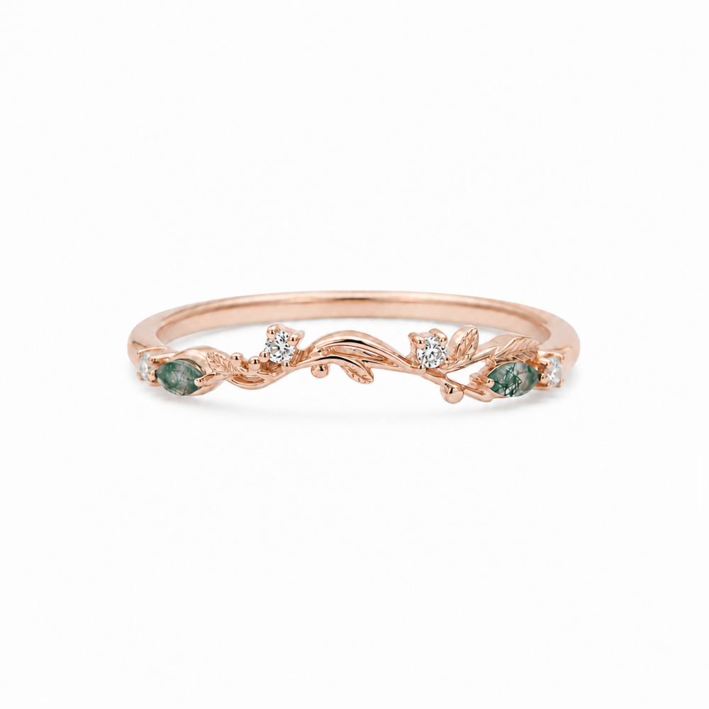 Leaf and Vine Curved Wedding Band - Chloe - Image 4