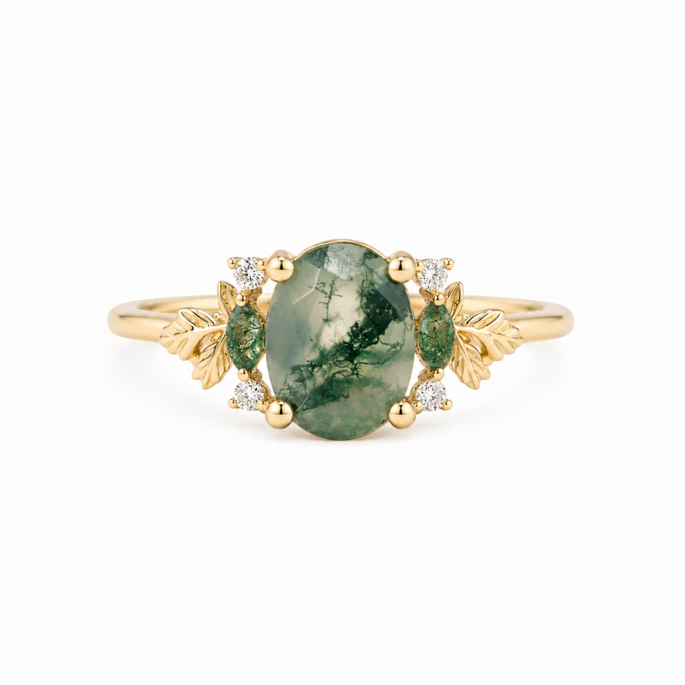 Secret Garden Ring in Oval Cut Moss Agate - Jasmine