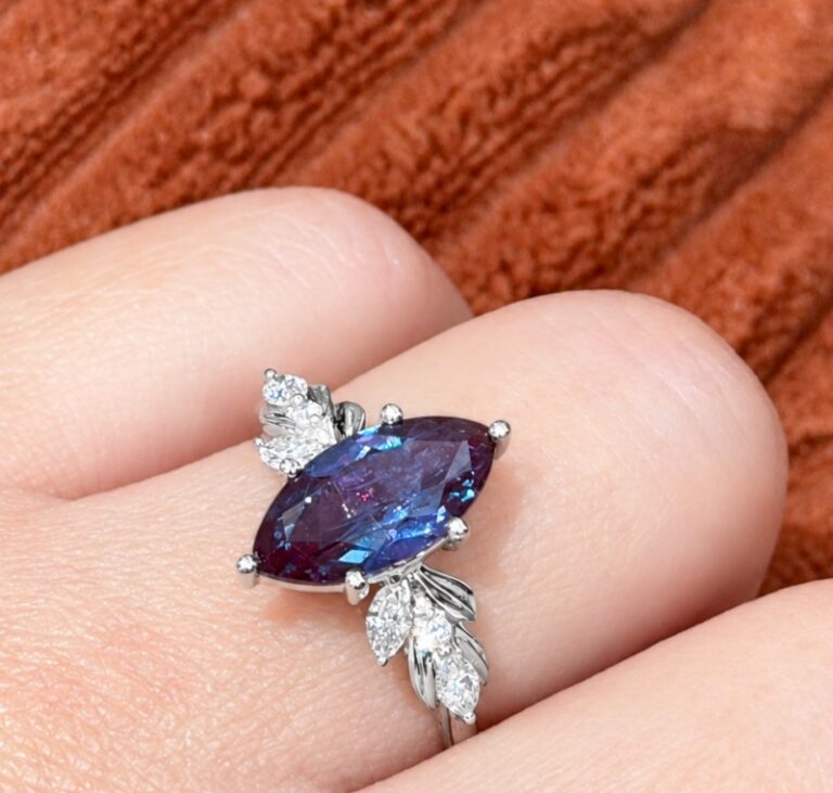 Client photo of Botanical Marquise Cut Alexandrite Ring – Alyssa