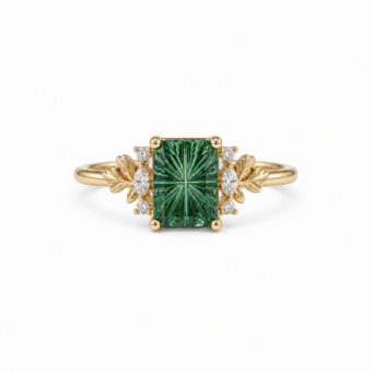 Secret Garden Ring in Emerald-Shaped Fantasy-Cut Green Sapphire – Jasmine